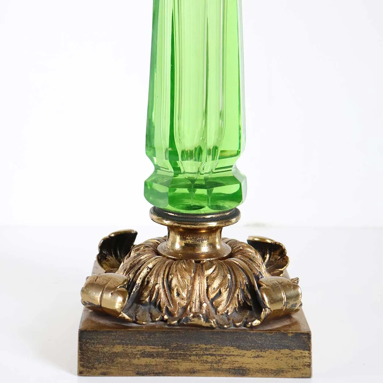 French Gilt Bronze, Green Crystal and Clear Glass Two-Light Table Lamp