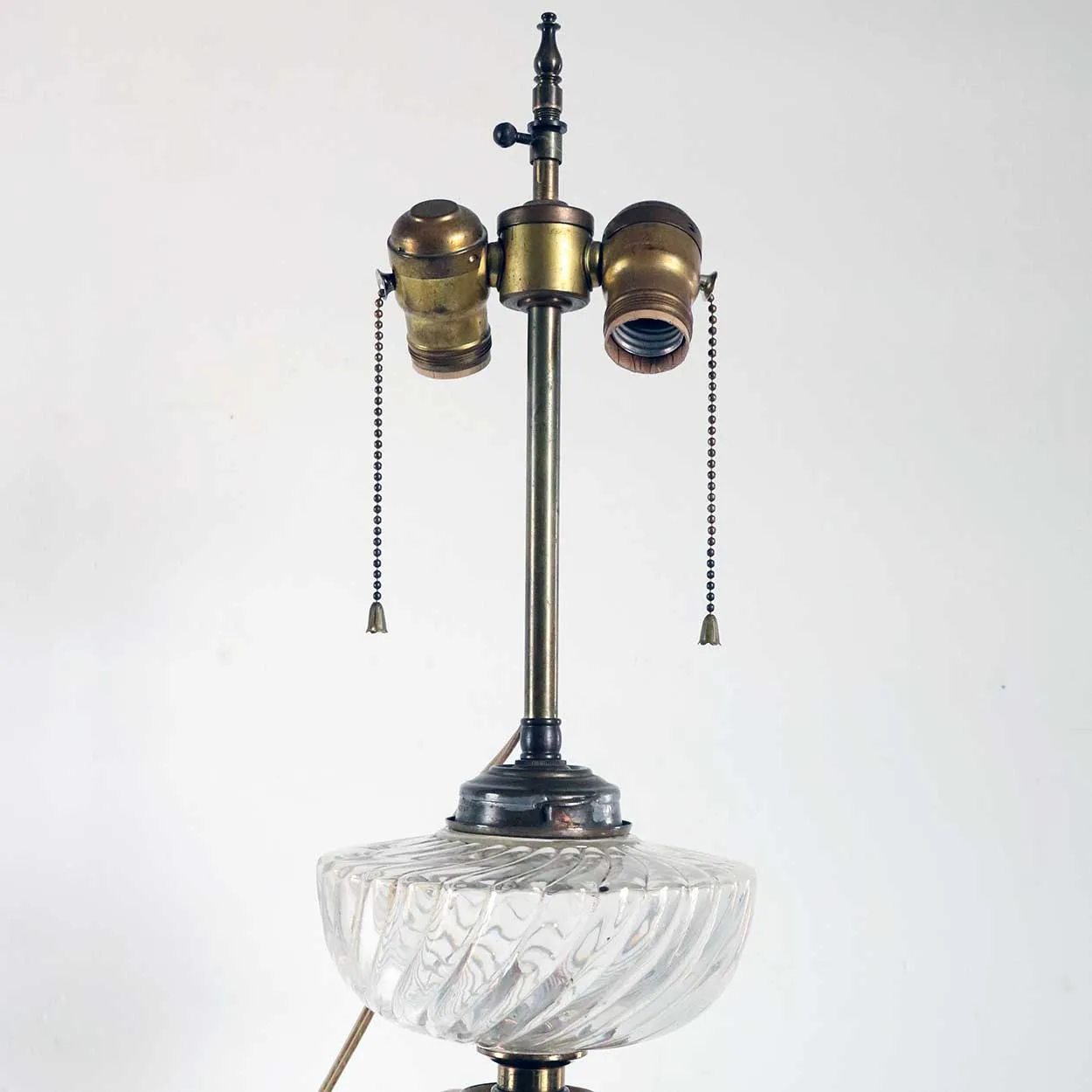 French Gilt Bronze, Green Crystal and Clear Glass Two-Light Table Lamp
