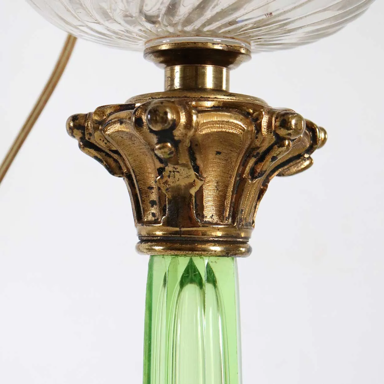 French Gilt Bronze, Green Crystal and Clear Glass Two-Light Table Lamp