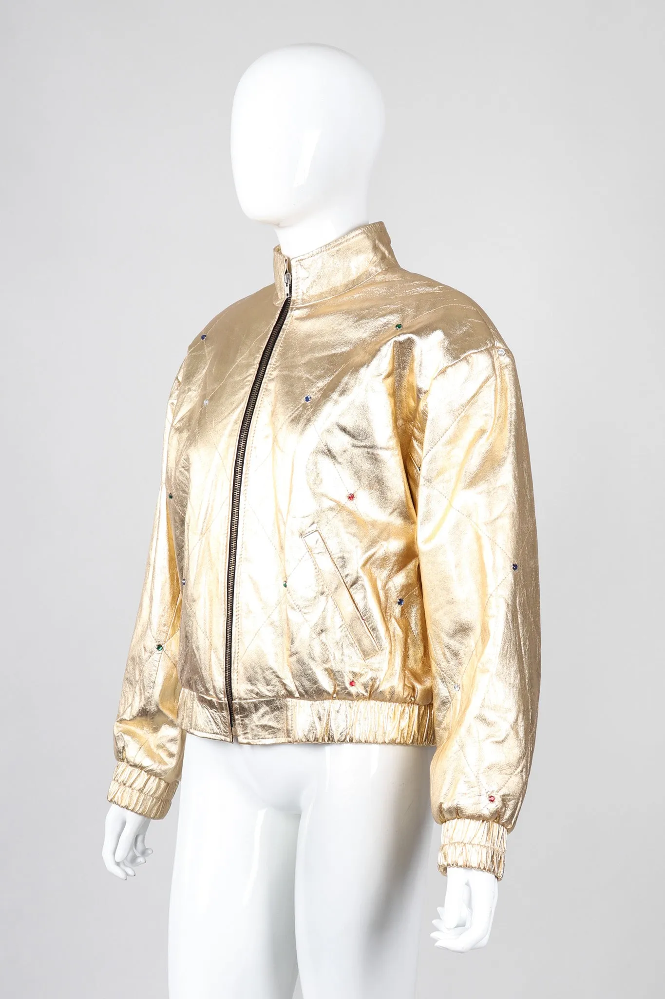Gold Leather Bomber Jacket