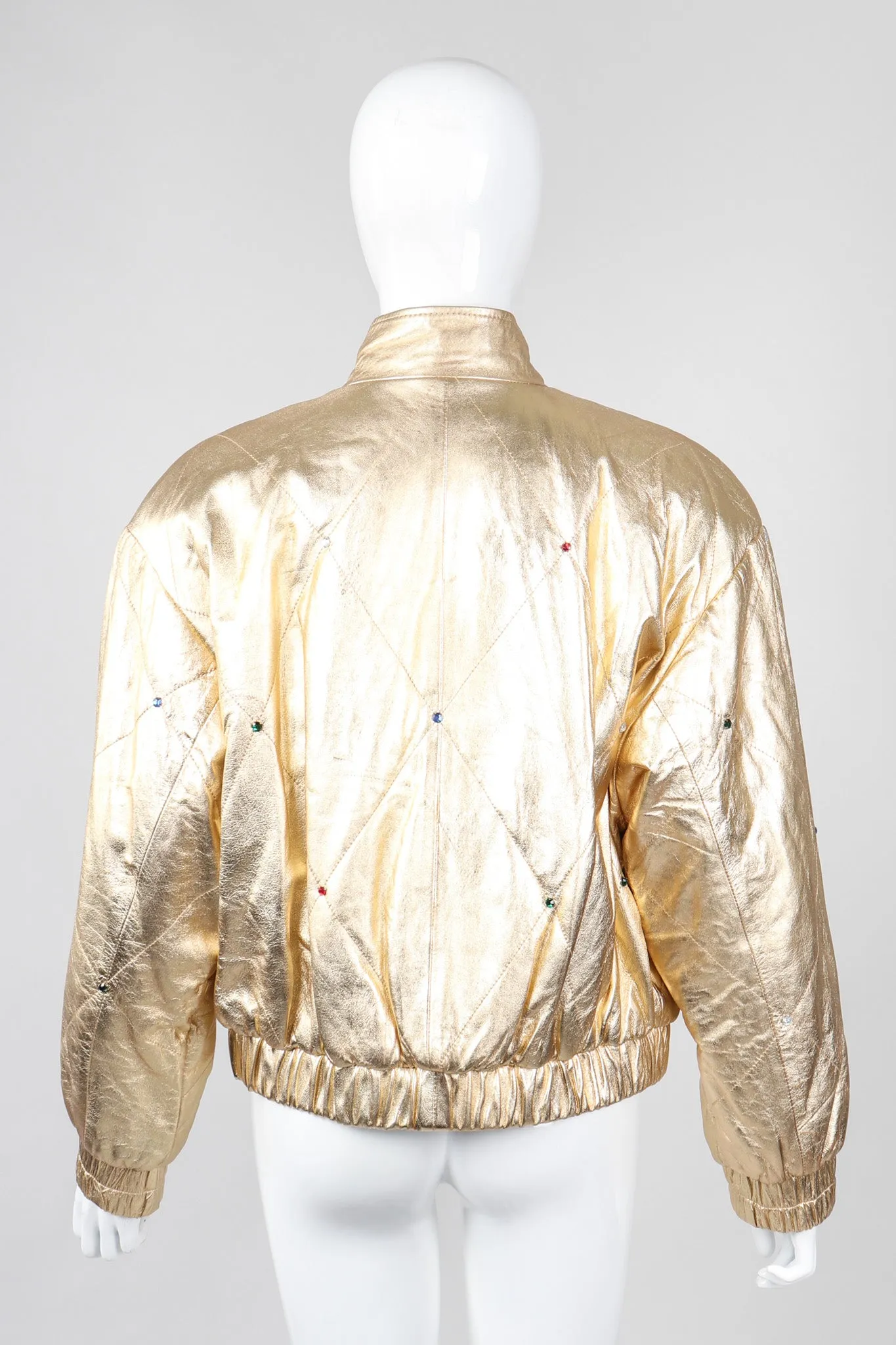 Gold Leather Bomber Jacket