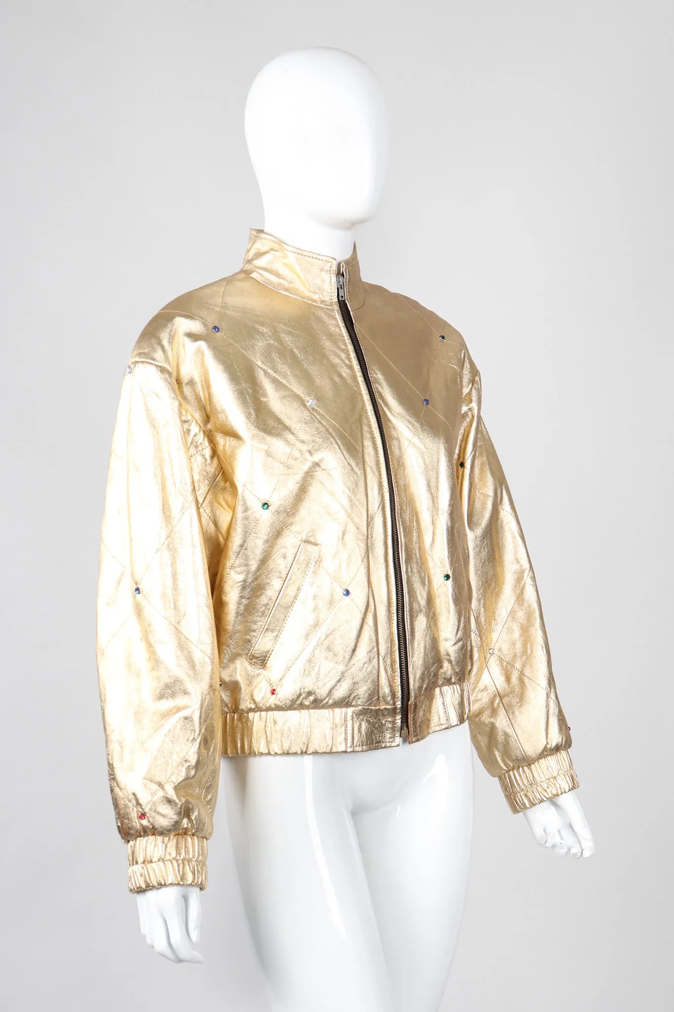 Gold Leather Bomber Jacket