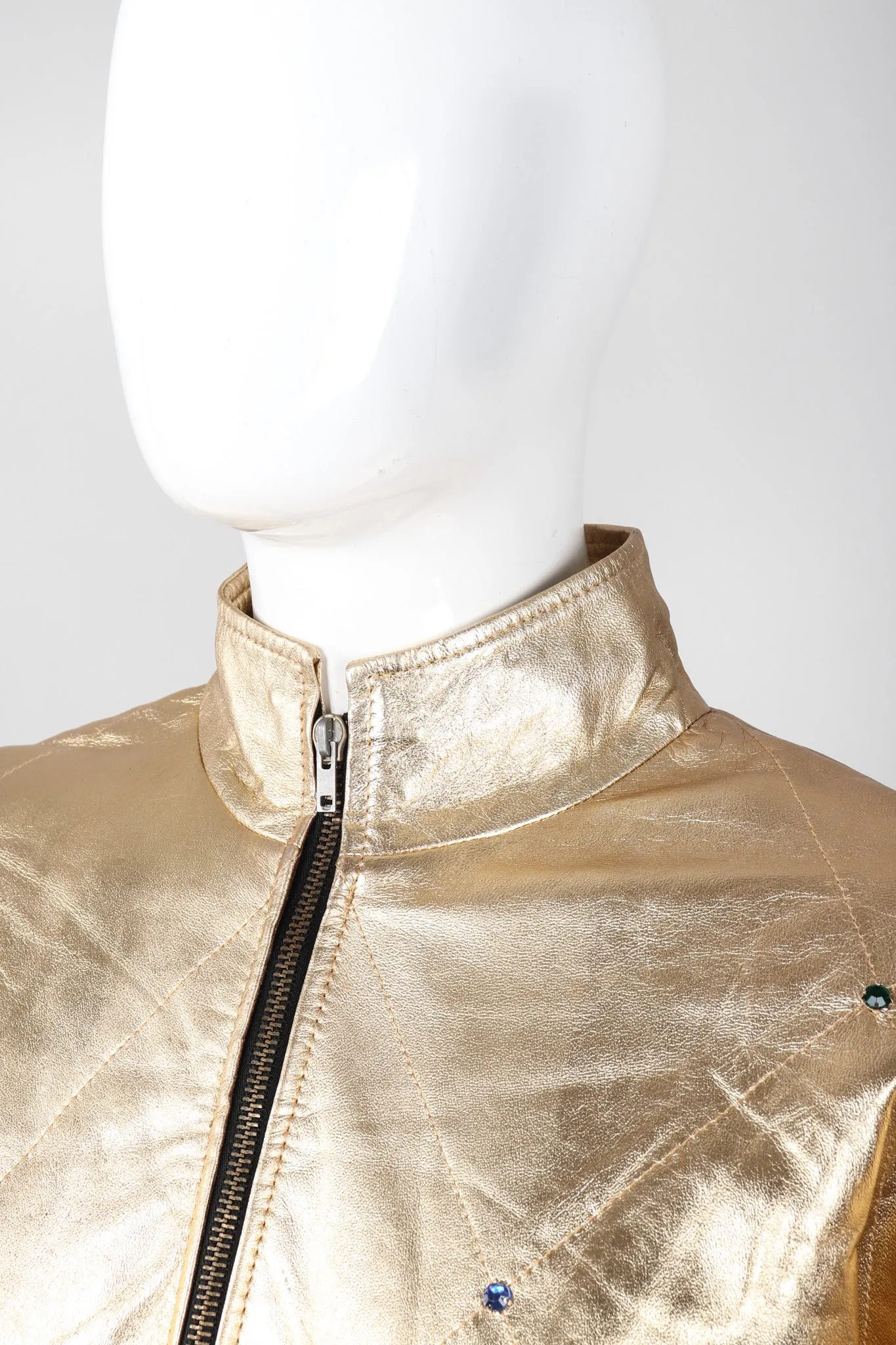 Gold Leather Bomber Jacket