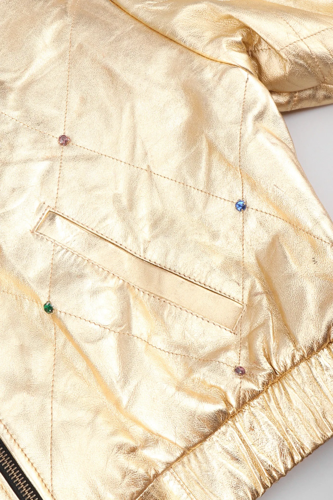Gold Leather Bomber Jacket