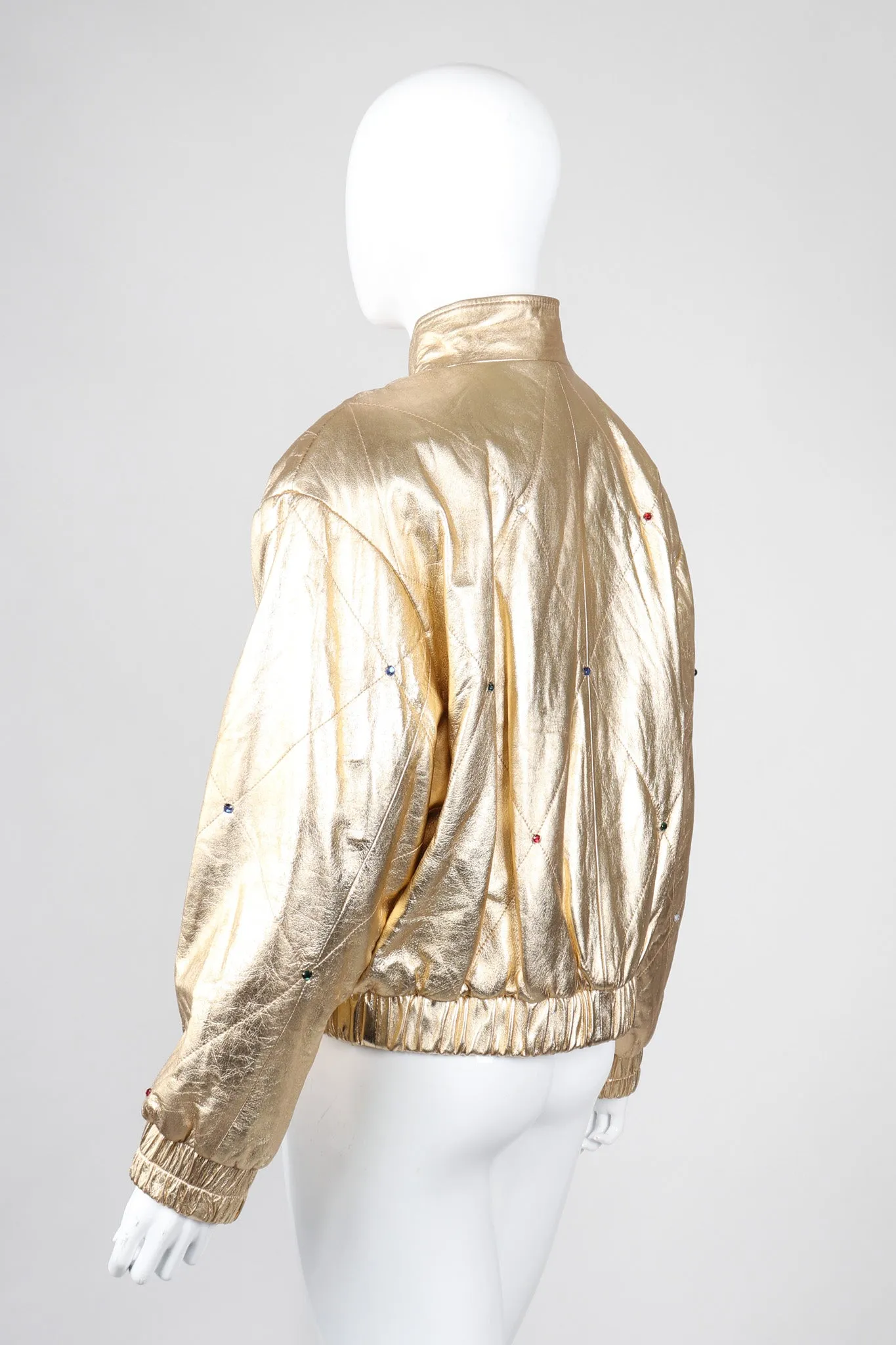 Gold Leather Bomber Jacket