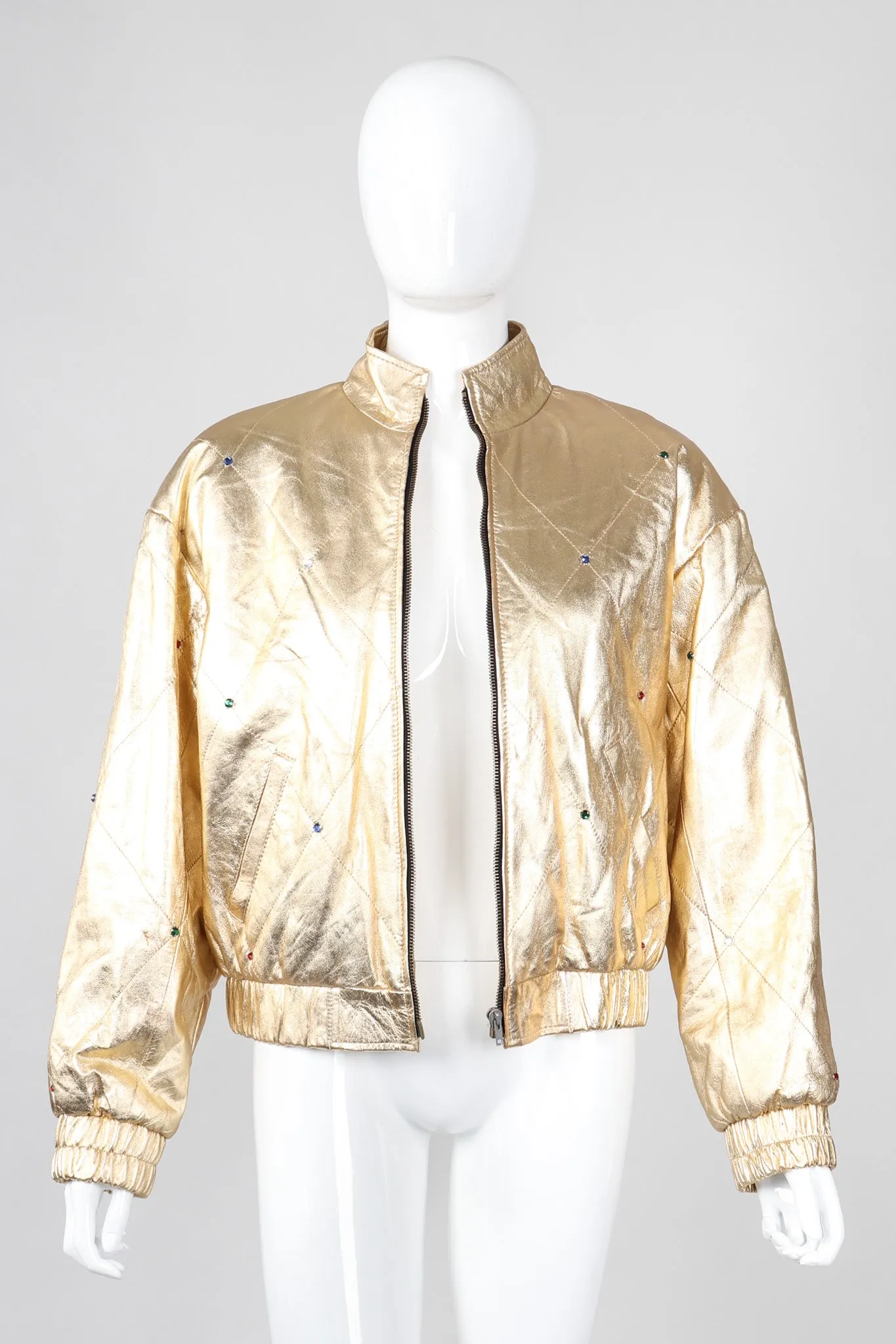 Gold Leather Bomber Jacket
