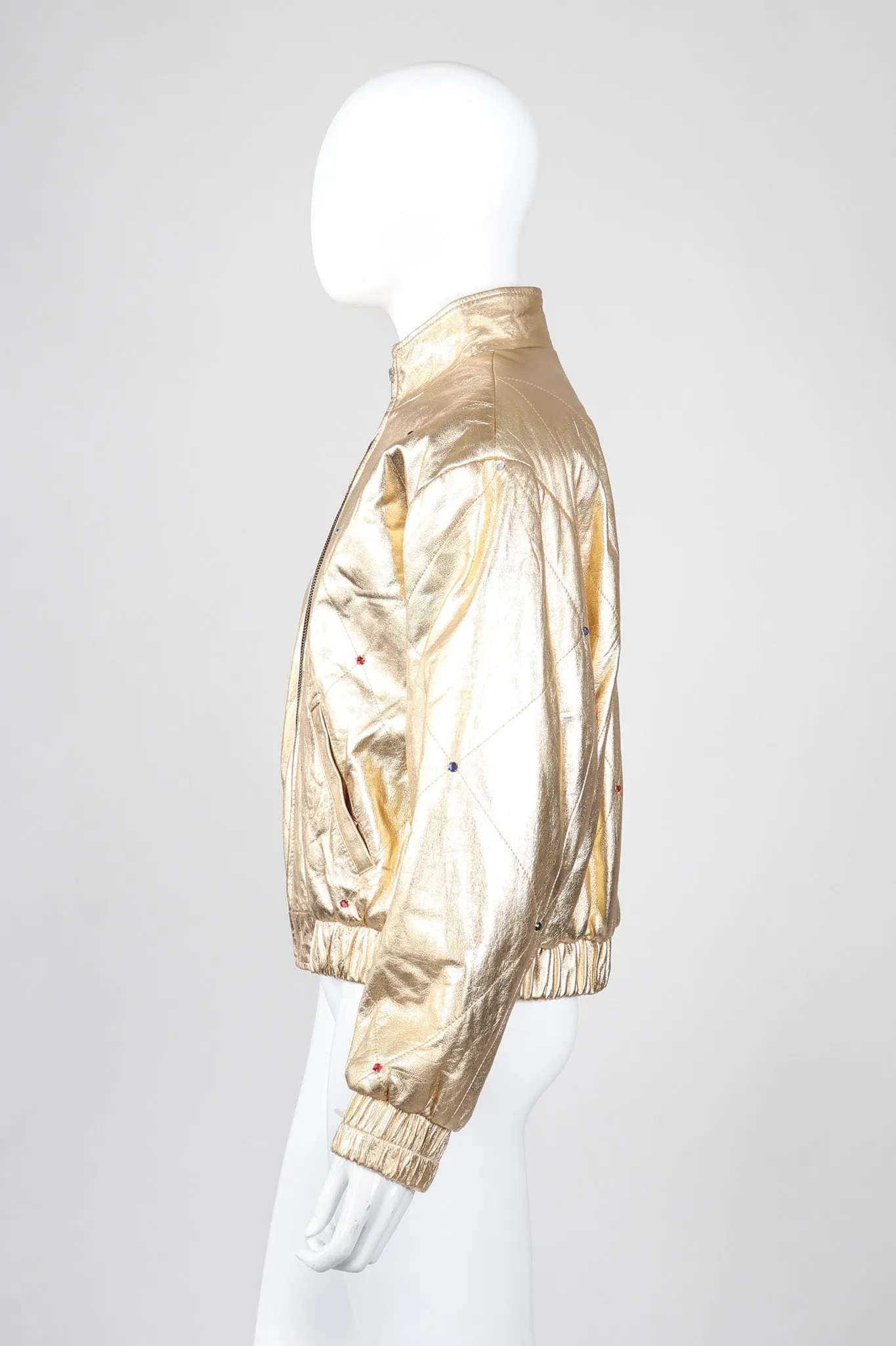 Gold Leather Bomber Jacket