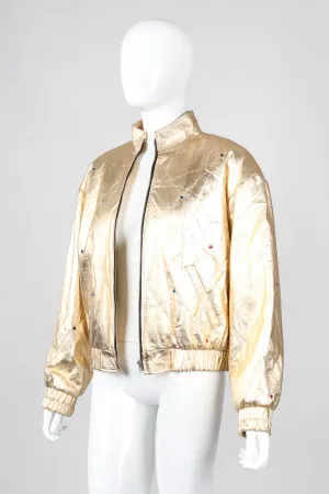 Gold Leather Bomber Jacket
