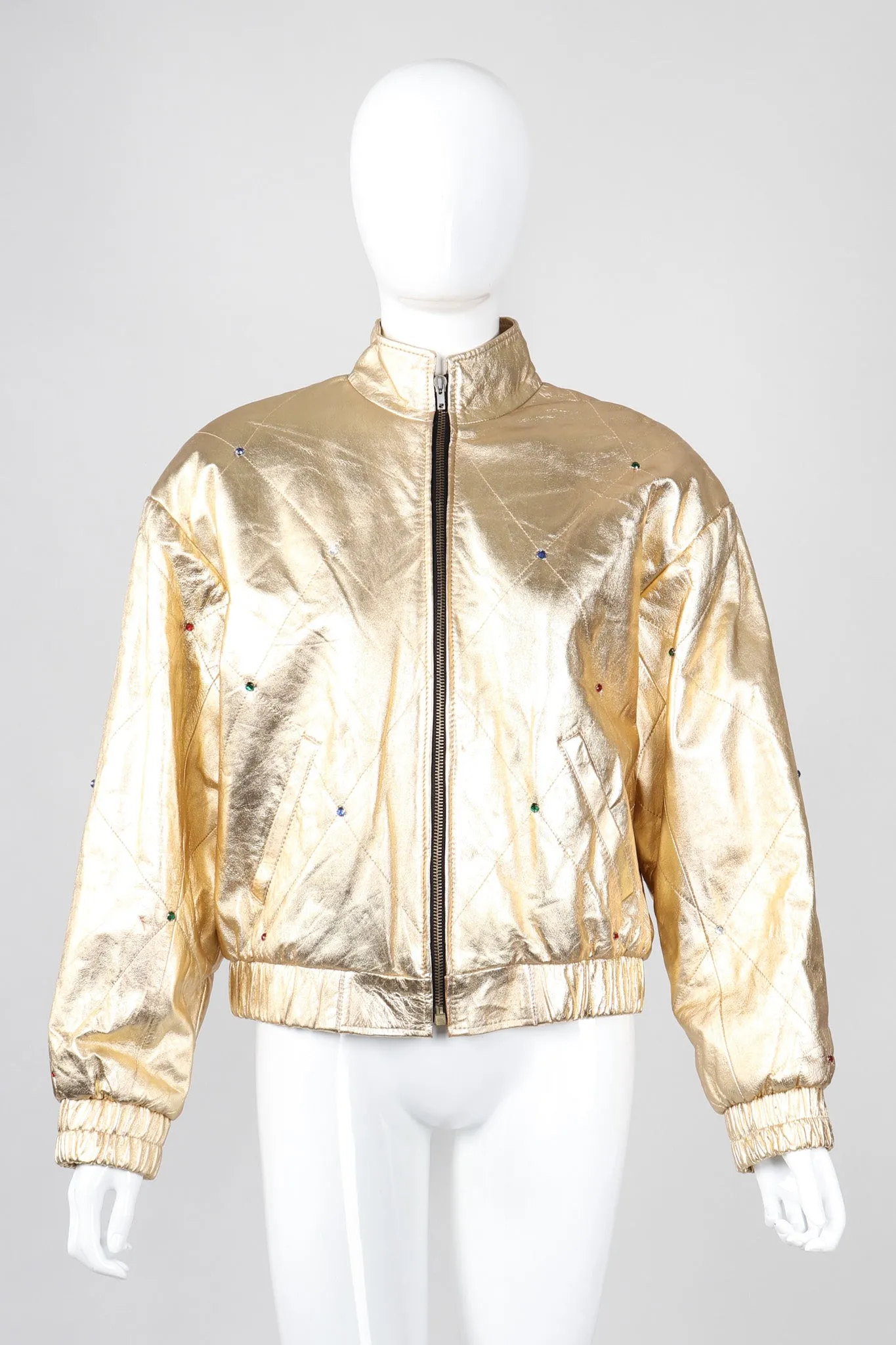 Gold Leather Bomber Jacket
