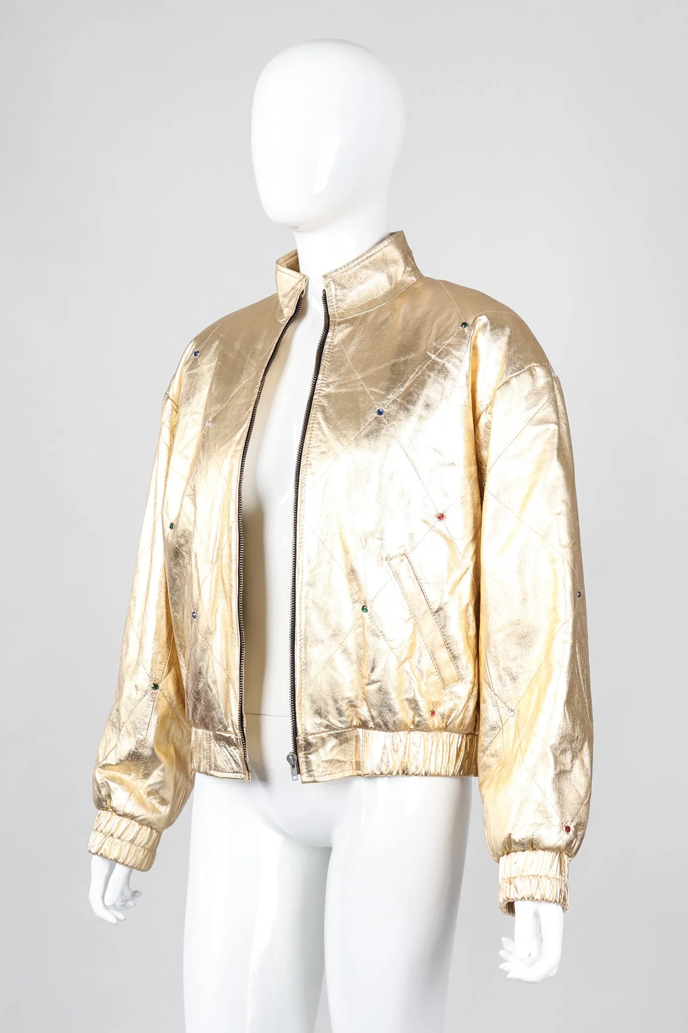 Gold Leather Bomber Jacket