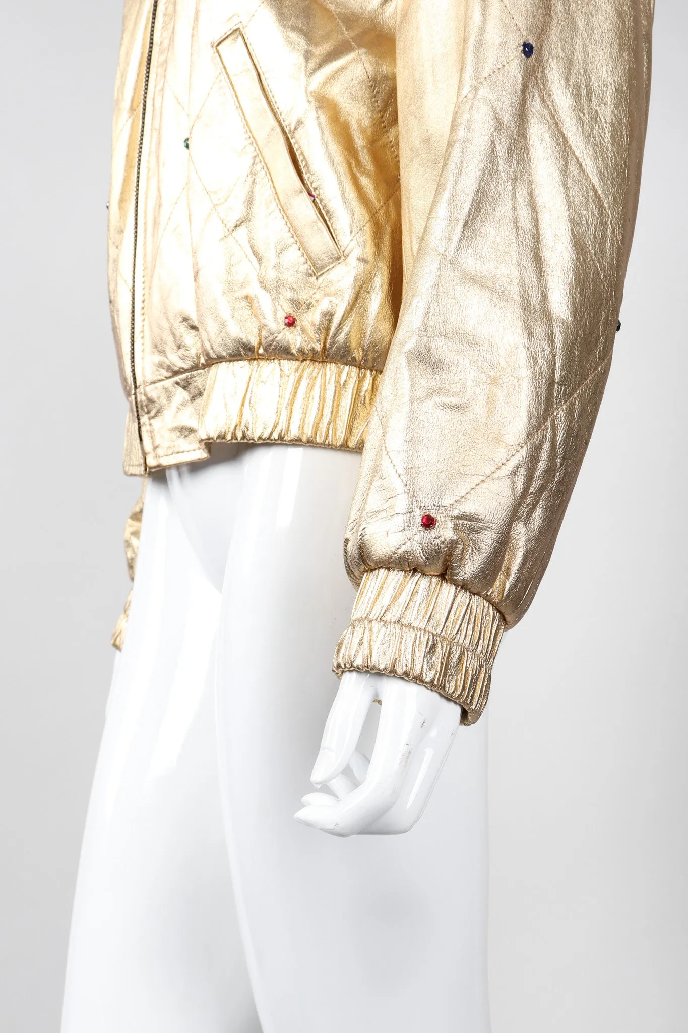 Gold Leather Bomber Jacket