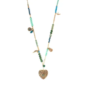GOLDEN HEART  GREEN CRYSTAL  NECKLACES #215GN1501 (1D2)