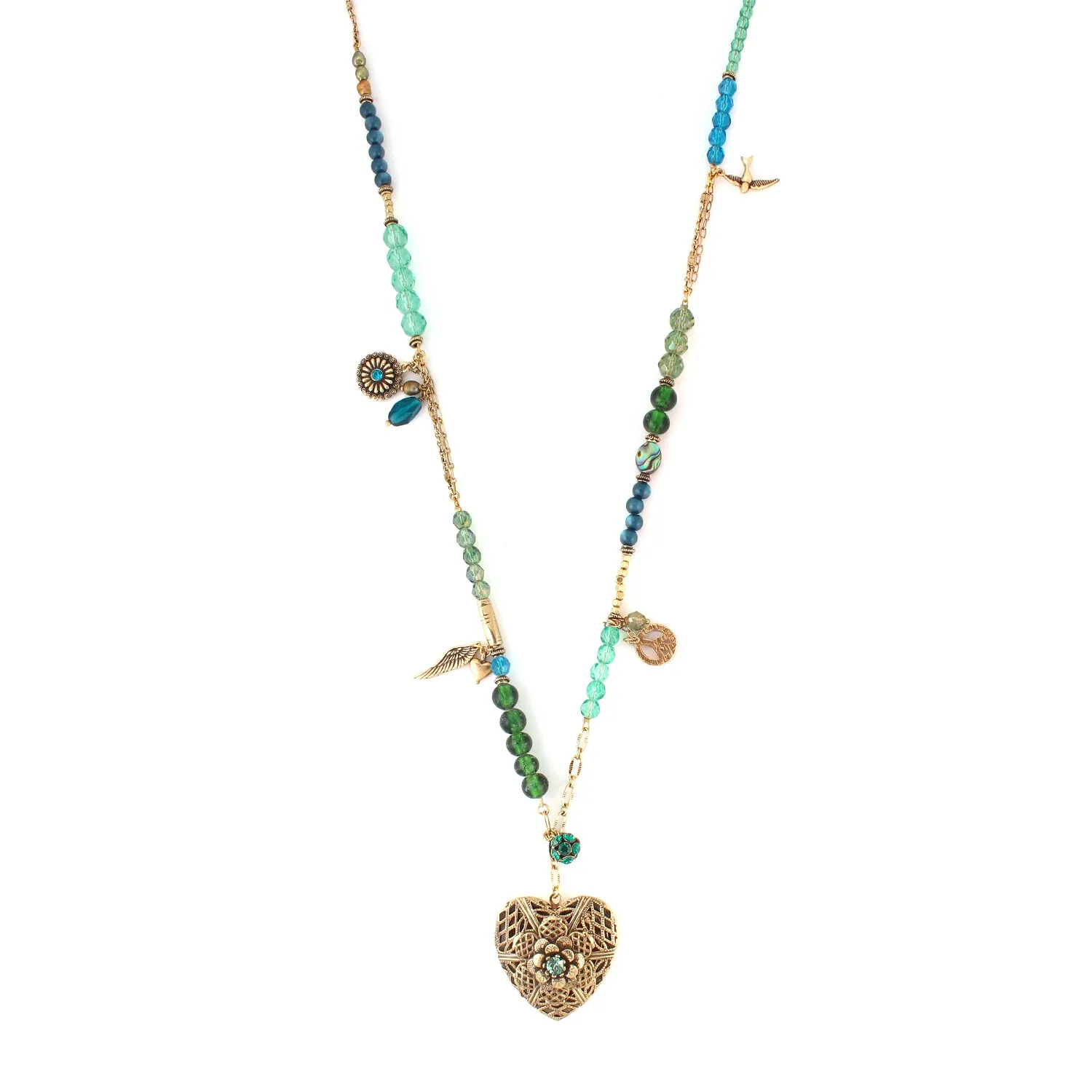 GOLDEN HEART  GREEN CRYSTAL  NECKLACES #215GN1501 (1D2)