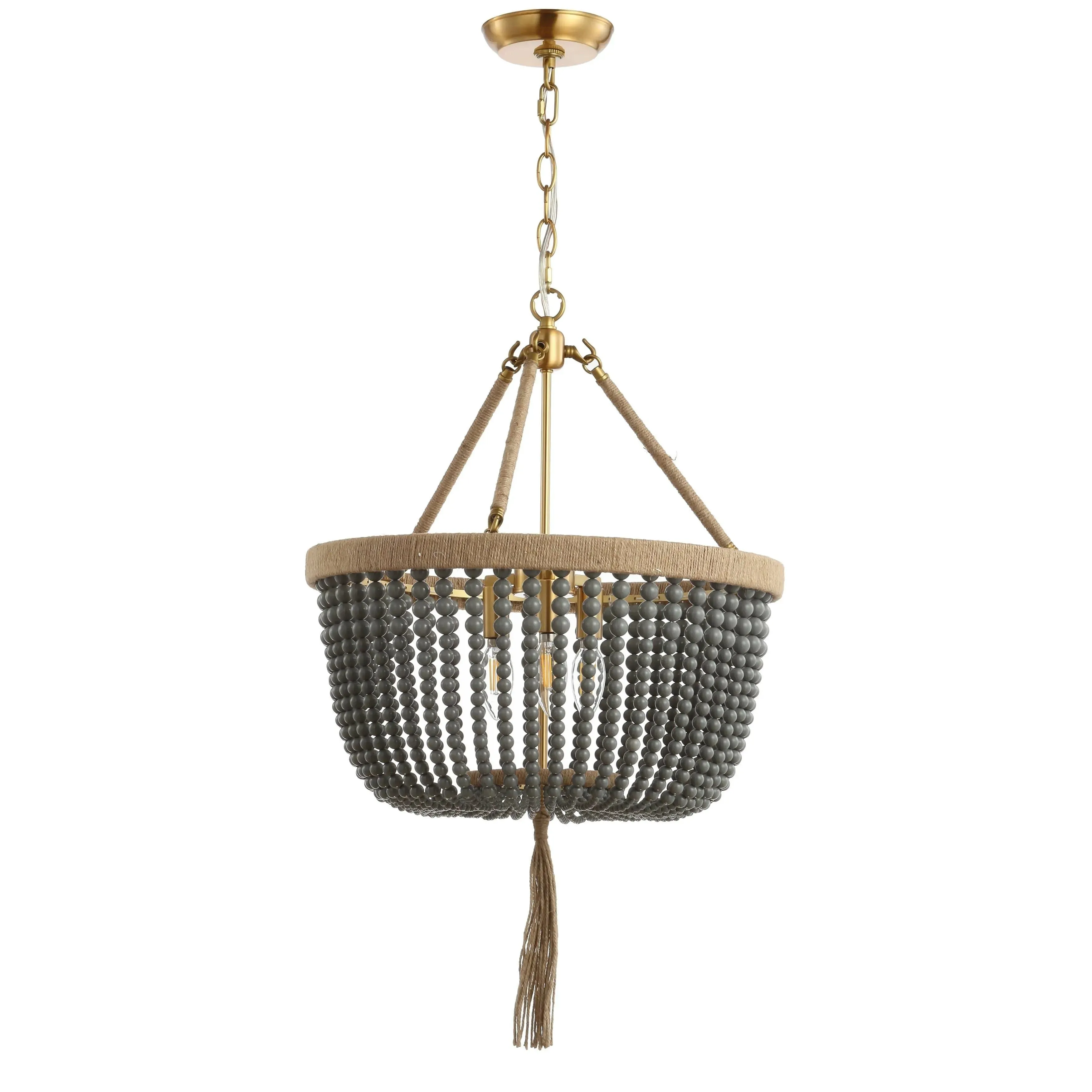 Gray Boho Beaded Chandelier Pendant - 3 Light
