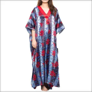 Grey Printed Long V-Neck Kaftan