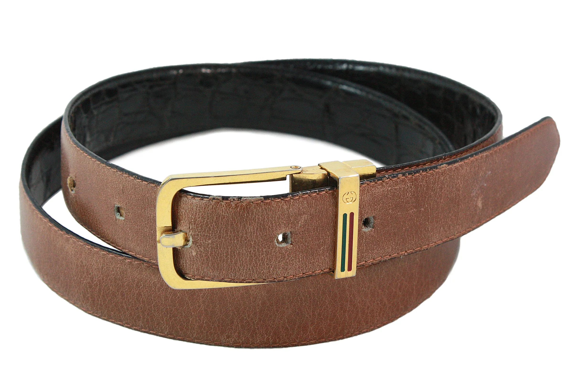 GUCCI Vintage Black & Brown Reversible Alligator Belt