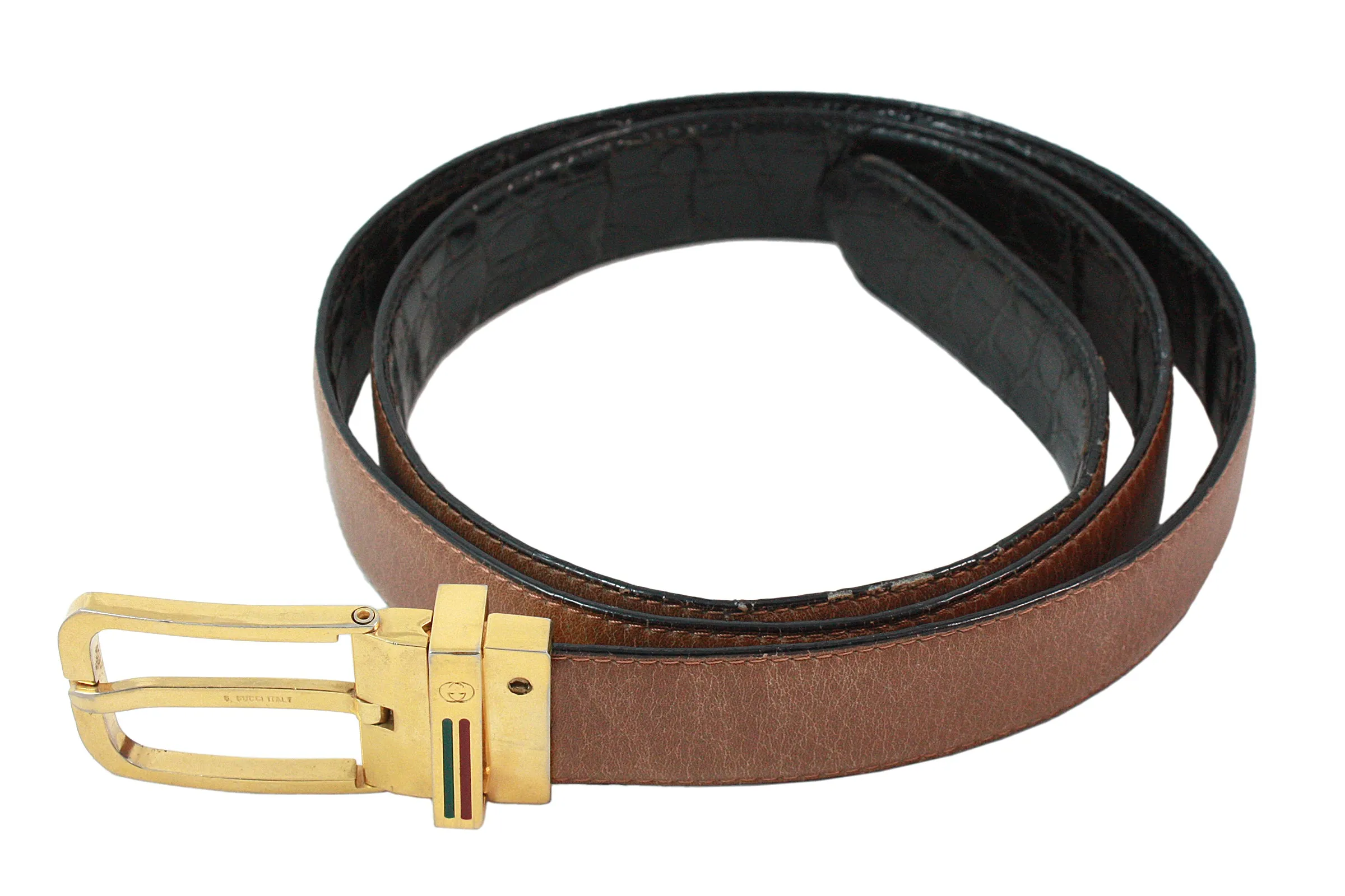 GUCCI Vintage Black & Brown Reversible Alligator Belt
