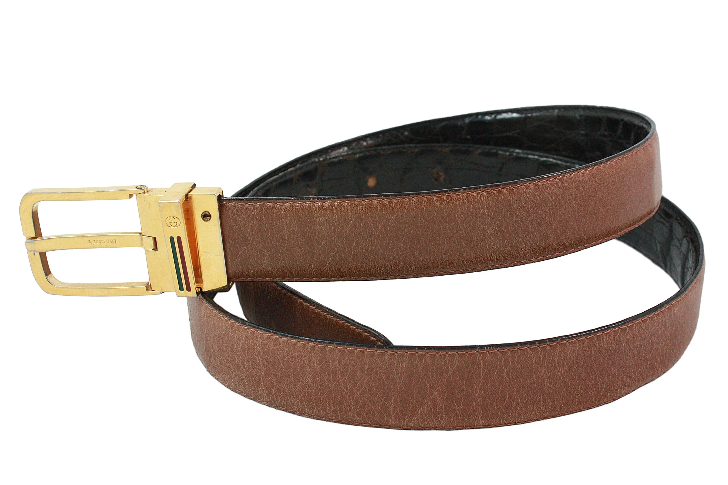 GUCCI Vintage Black & Brown Reversible Alligator Belt