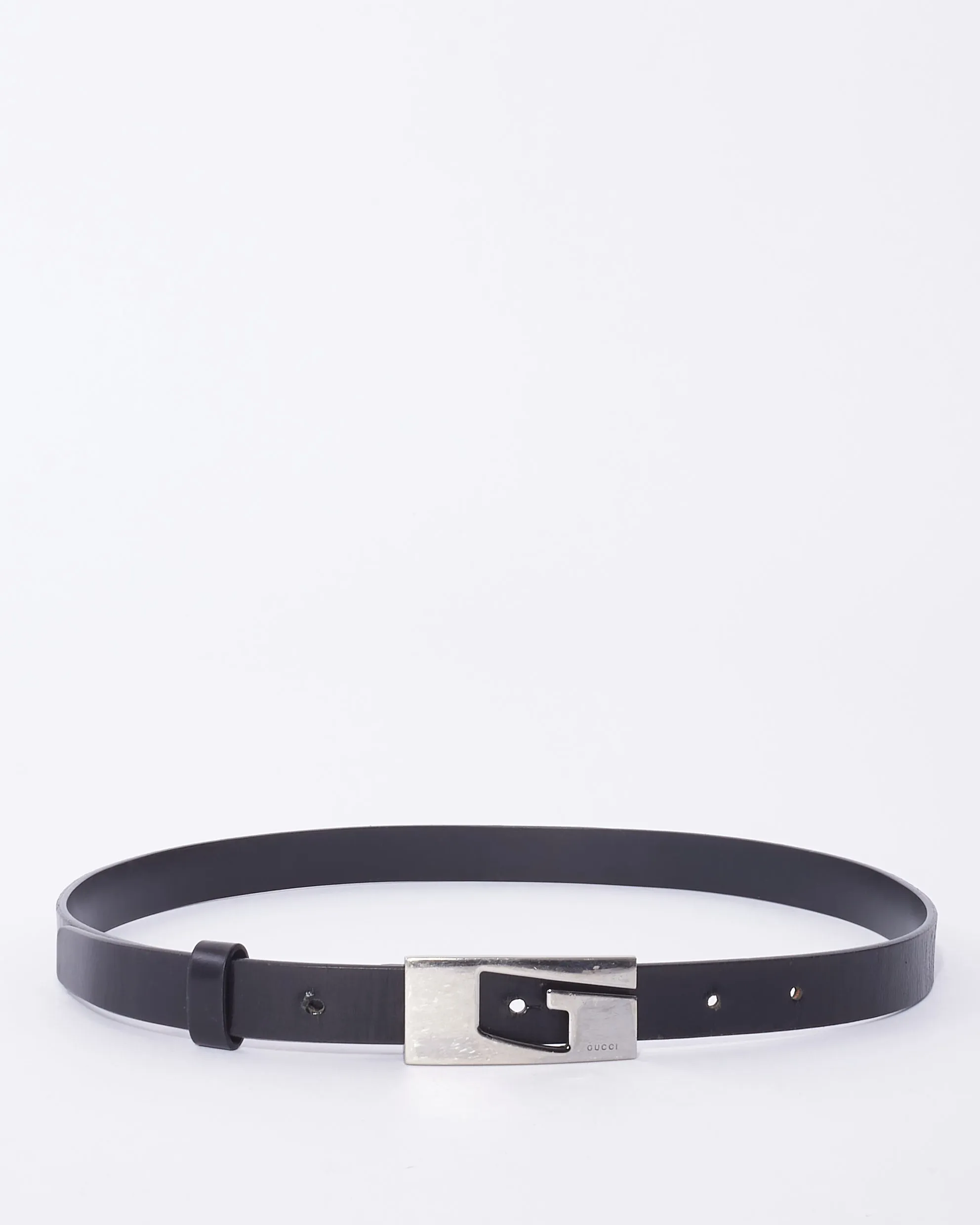 Gucci Vintage Black Leather Asymmetric G Logo Belt - 80/32