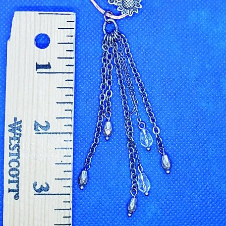 Handmade Solid Copper S-Style Links Long Chain Necklace with Antique Silver Sunflower & Howlite Beads – Boho Jewelry