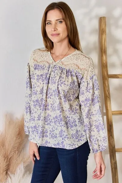 Hazel Blues® |  Hailey & Co Lace Detail Printed Blouse