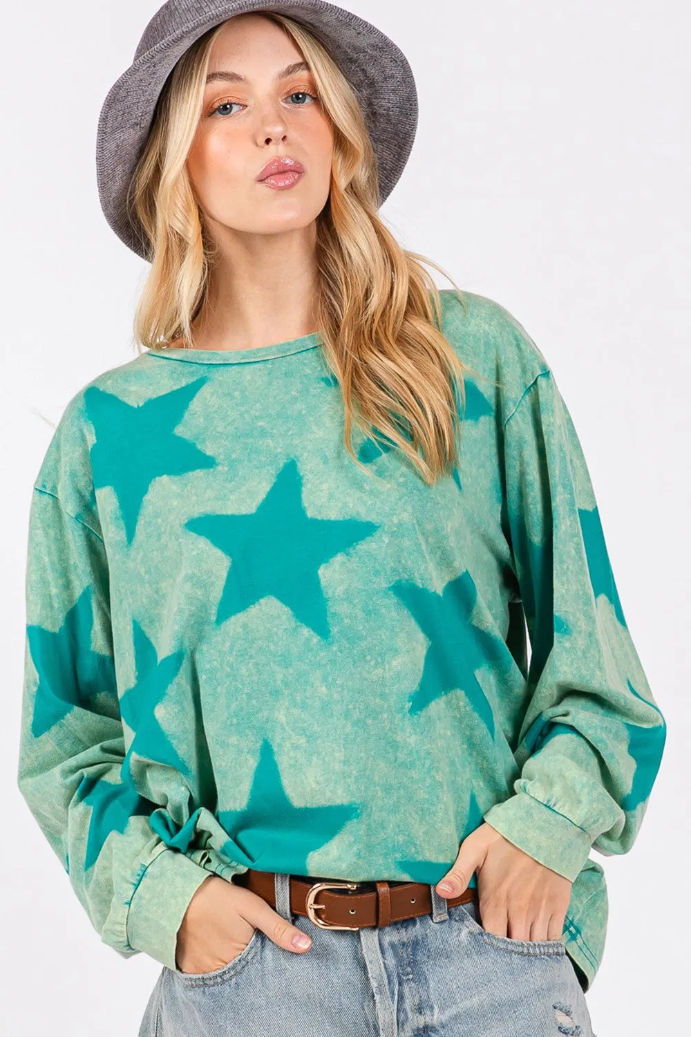 Hazel Blues® |  SAGE   FIG Mineral Wash Star Pattern T-Shirt