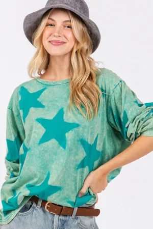 Hazel Blues® |  SAGE   FIG Mineral Wash Star Pattern T-Shirt