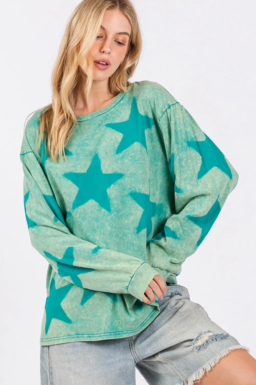 Hazel Blues® |  SAGE   FIG Mineral Wash Star Pattern T-Shirt