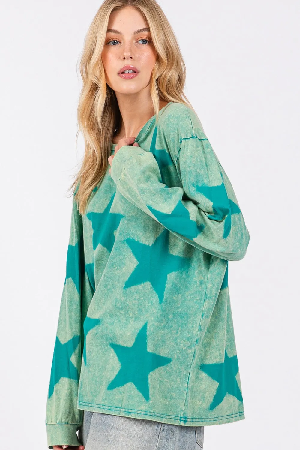 Hazel Blues® |  SAGE   FIG Mineral Wash Star Pattern T-Shirt