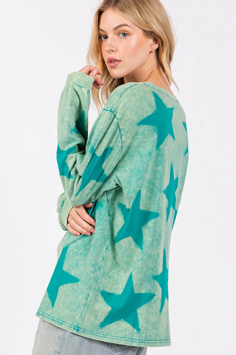 Hazel Blues® |  SAGE   FIG Mineral Wash Star Pattern T-Shirt