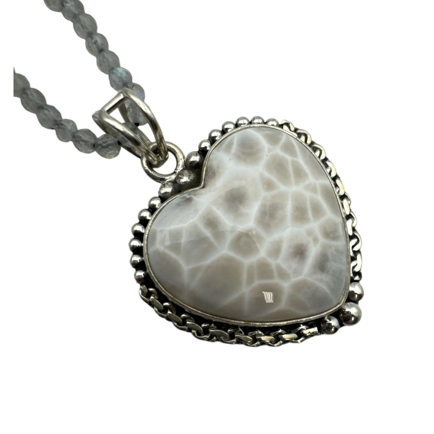 HEART Natrolite Solid 925 Sterling Silver Pendant Necklace