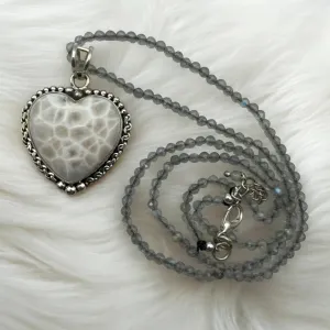 HEART Natrolite Solid 925 Sterling Silver Pendant Necklace