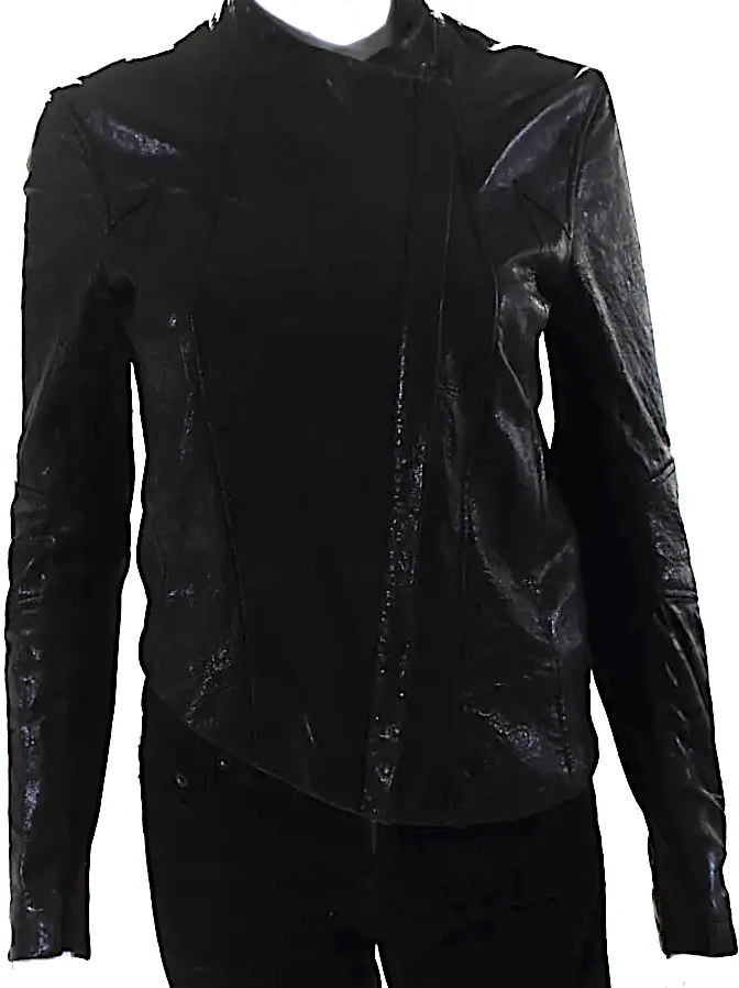 Helmut Lang NY. Black Leather Front Zip Crew Neck Leather Jacket