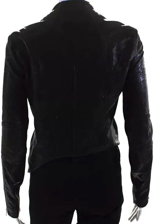 Helmut Lang NY. Black Leather Front Zip Crew Neck Leather Jacket