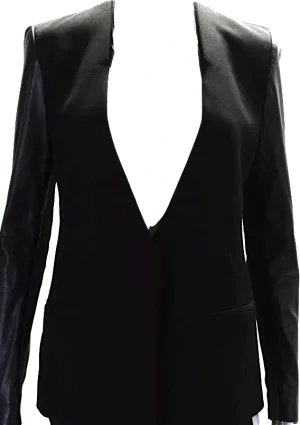 Helmut Lang NY. Black Wool Leather Sleeves Single Button Jacket