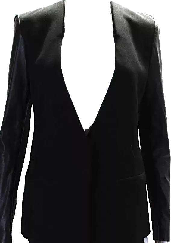 Helmut Lang NY. Black Wool Leather Sleeves Single Button Jacket