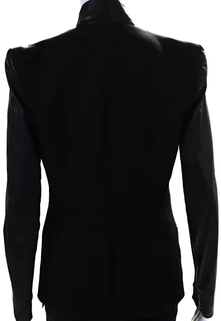 Helmut Lang NY. Black Wool Leather Sleeves Single Button Jacket