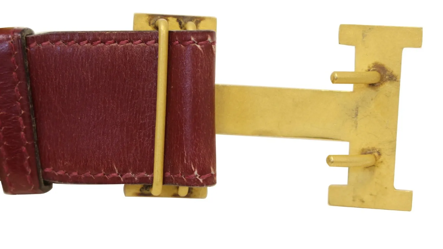 Hermes Constance H Belt Burgundy Vintage Size 39