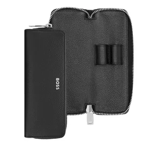 HUGO BOSS HLU417A - Zipped double pen case Classic Grained Black