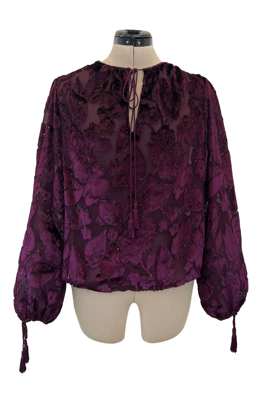 Incredible Fall 1977 Oscar de la Renta Runway Deep Burgundy Metallic Velvet Silk Dress Set