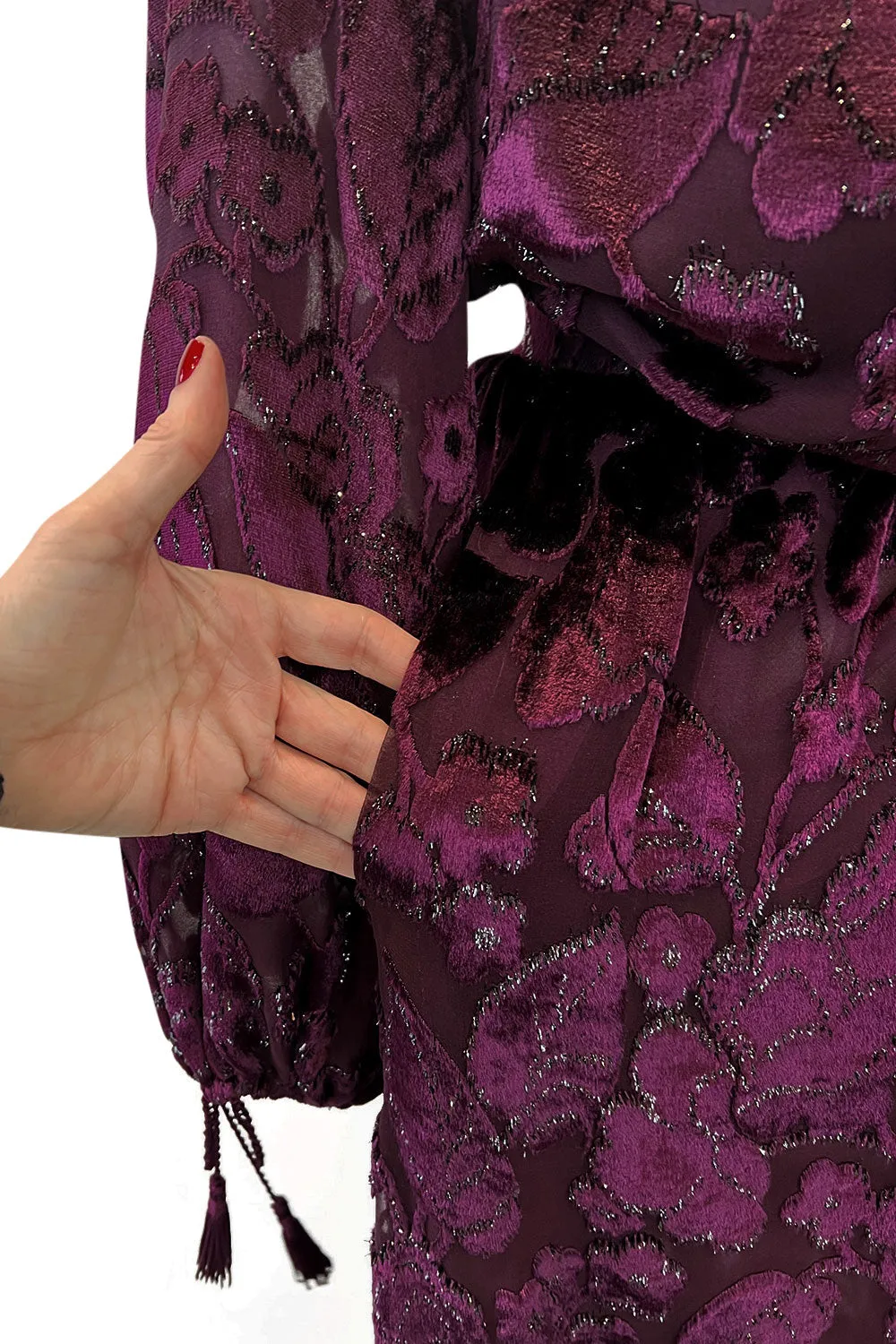 Incredible Fall 1977 Oscar de la Renta Runway Deep Burgundy Metallic Velvet Silk Dress Set