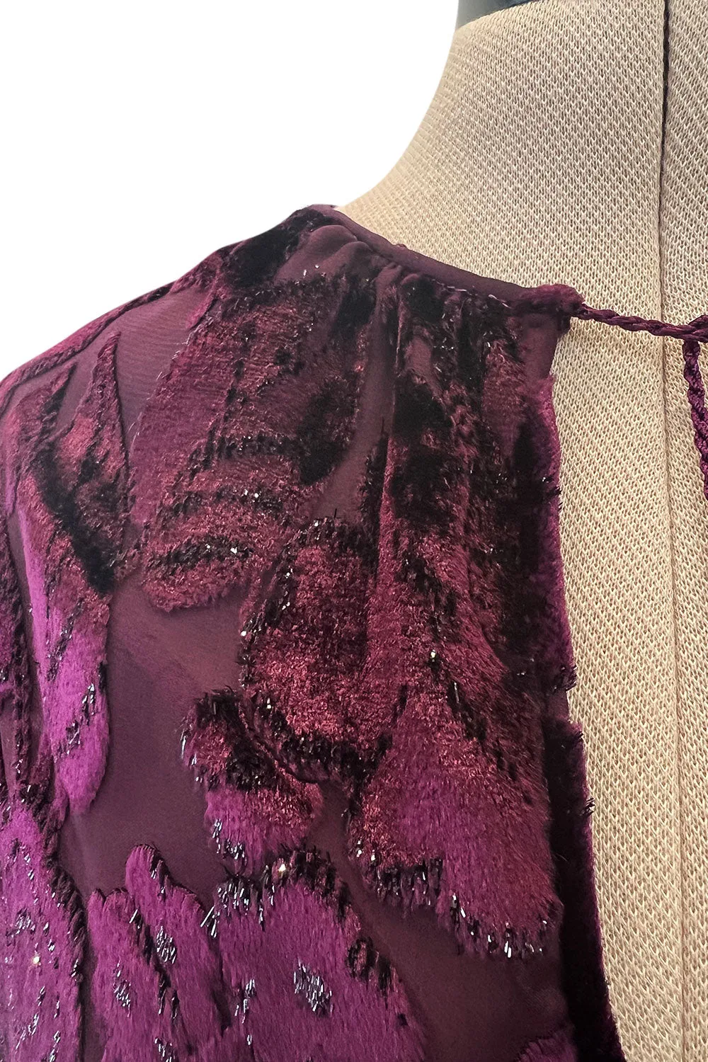 Incredible Fall 1977 Oscar de la Renta Runway Deep Burgundy Metallic Velvet Silk Dress Set