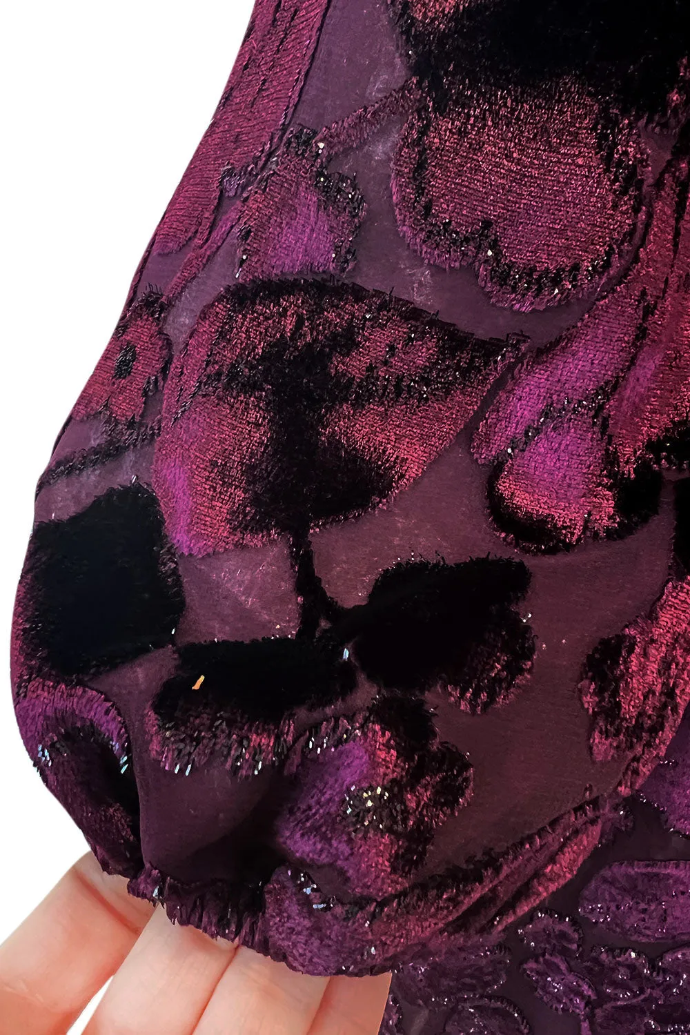 Incredible Fall 1977 Oscar de la Renta Runway Deep Burgundy Metallic Velvet Silk Dress Set