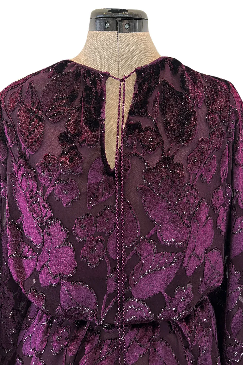 Incredible Fall 1977 Oscar de la Renta Runway Deep Burgundy Metallic Velvet Silk Dress Set