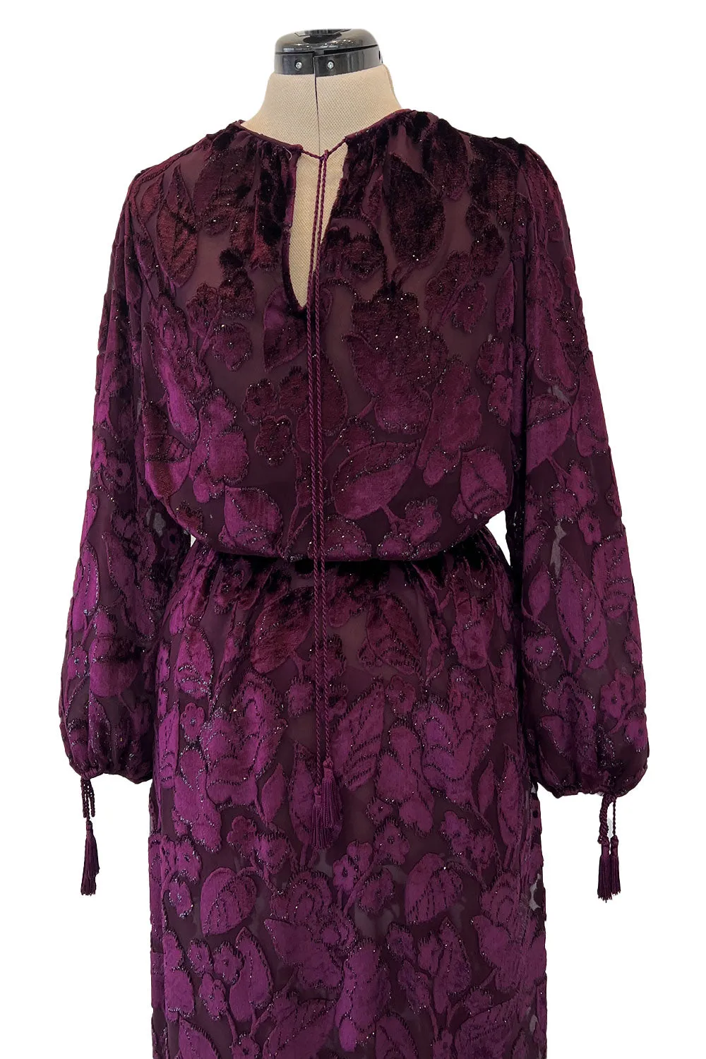 Incredible Fall 1977 Oscar de la Renta Runway Deep Burgundy Metallic Velvet Silk Dress Set