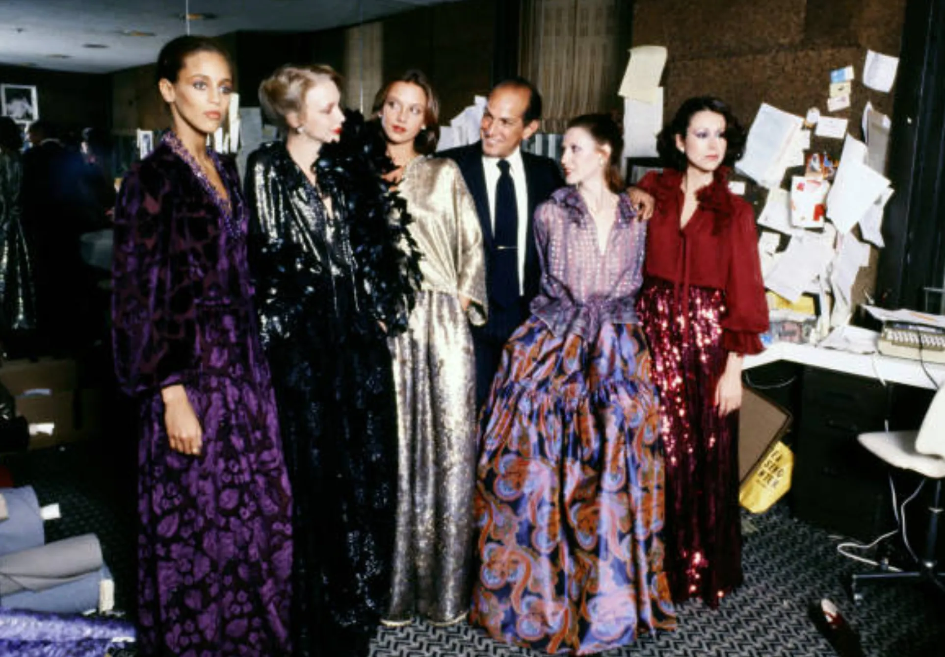 Incredible Fall 1977 Oscar de la Renta Runway Deep Burgundy Metallic Velvet Silk Dress Set