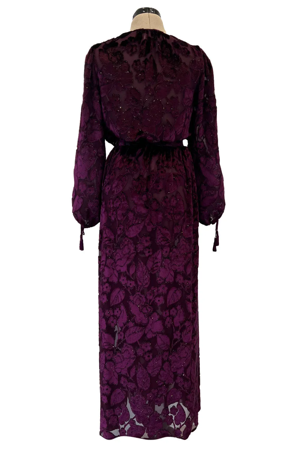 Incredible Fall 1977 Oscar de la Renta Runway Deep Burgundy Metallic Velvet Silk Dress Set