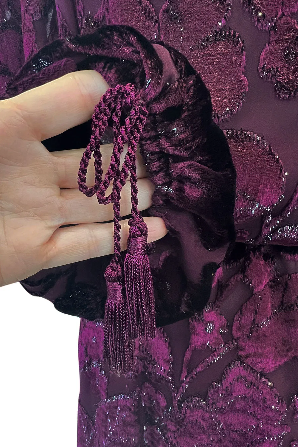 Incredible Fall 1977 Oscar de la Renta Runway Deep Burgundy Metallic Velvet Silk Dress Set