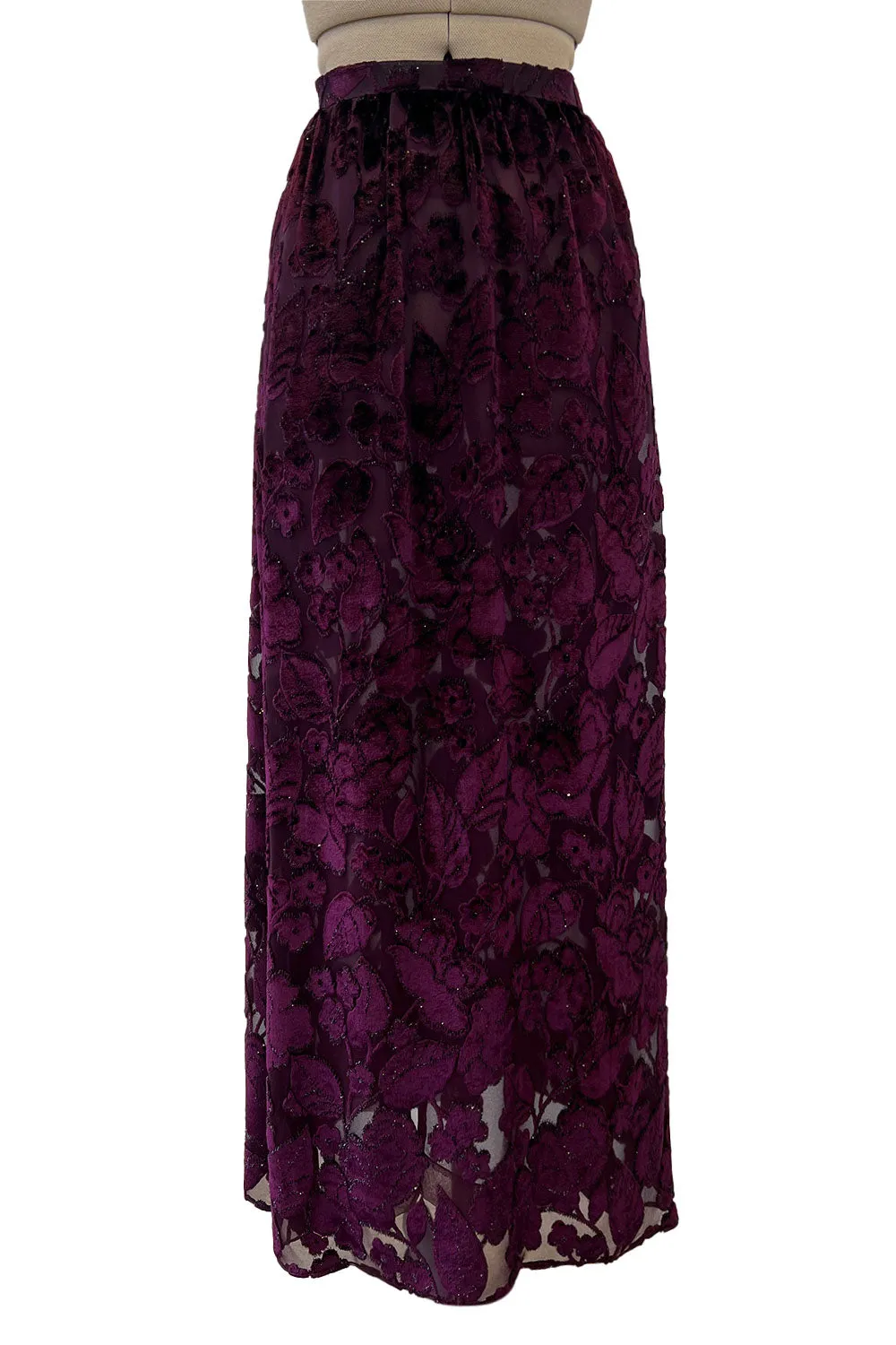 Incredible Fall 1977 Oscar de la Renta Runway Deep Burgundy Metallic Velvet Silk Dress Set
