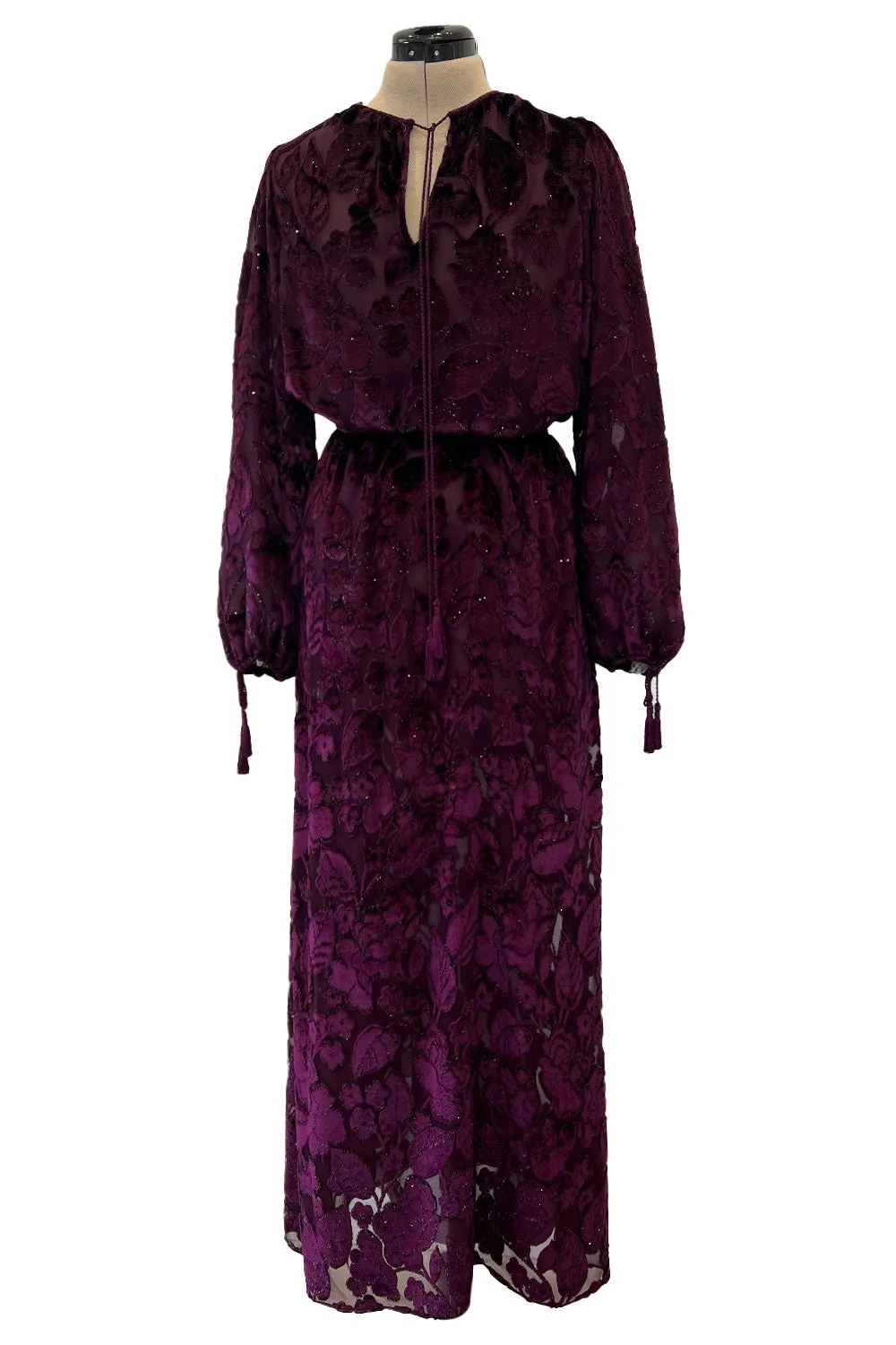 Incredible Fall 1977 Oscar de la Renta Runway Deep Burgundy Metallic Velvet Silk Dress Set